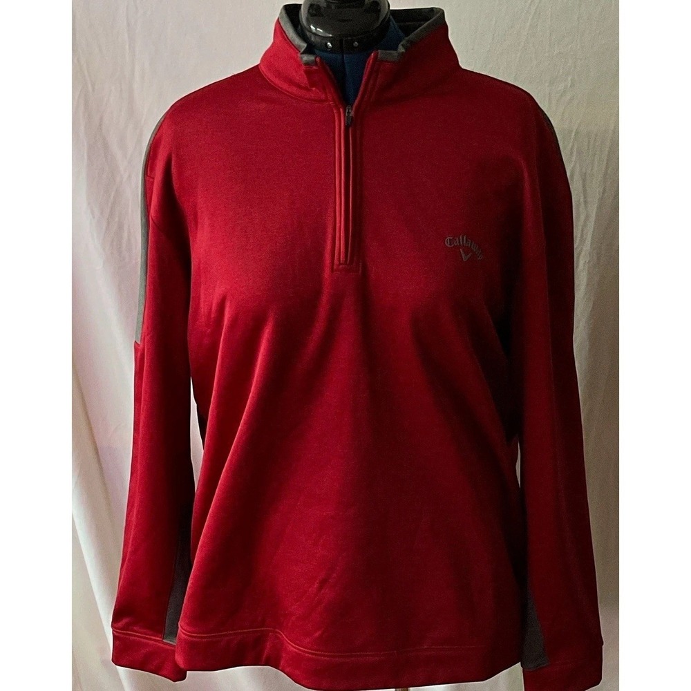 Callaway Mens XXL Red Gray Fleece 1/4 Zip Mock Neck Golf Logo Pullover